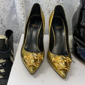Gold Versace heels